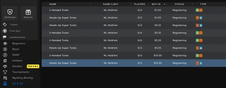 Vom 24. bis 26. Juli 2026 bietet 888poker acht NLH-Sit&Gos in 6-Handed Turbo und Heads-Up Super Turbo mit Buy-ins von $1.05 bis $10.50. Der Rake ist um 50 % reduziert und beträgt nur 5 %. 