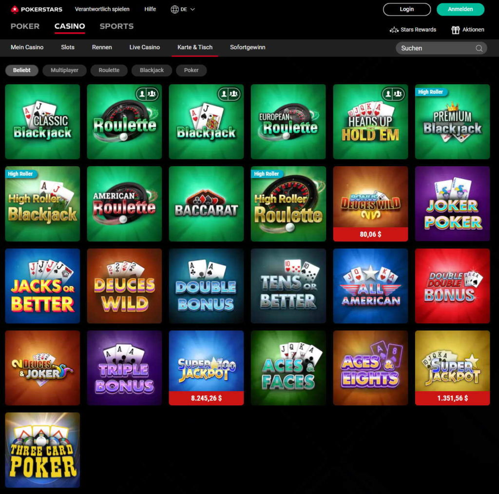 PokerStars Casino klassische SPiele