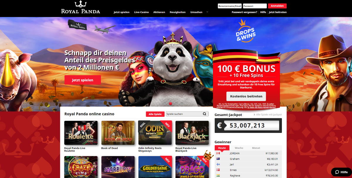 Startseite von Royal Panda