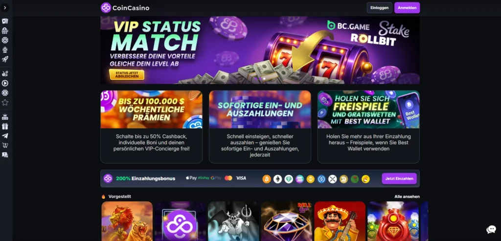 CoinCasino-Hauptmenü