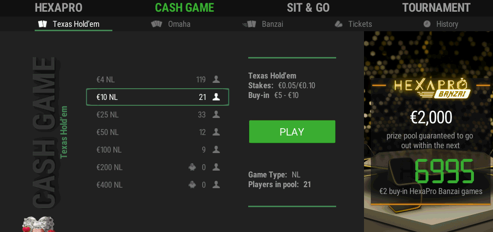 Unibet NLH Cashgame Lobby