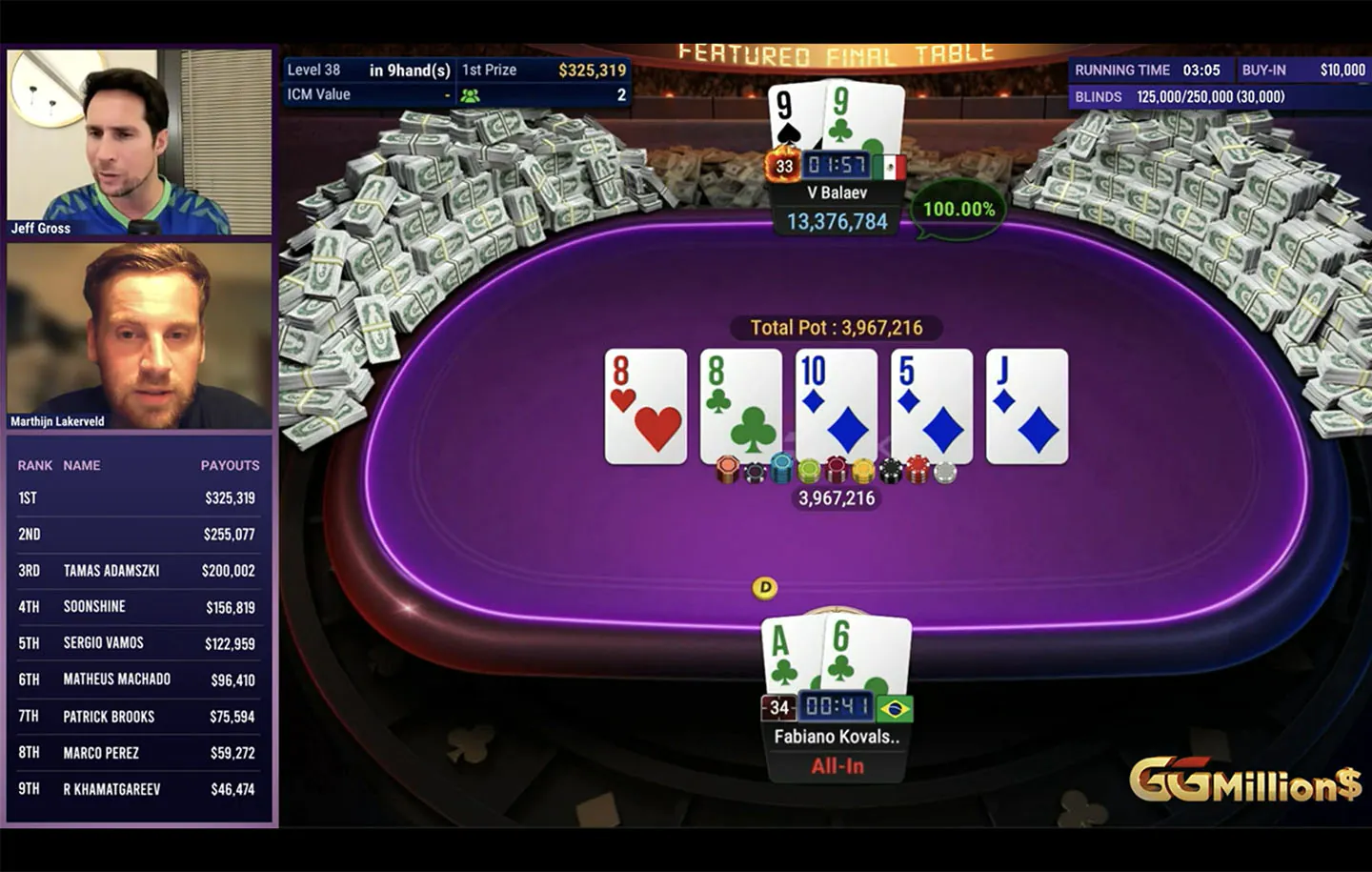 Vyacheslav Balaev gewinnt seinen ersten GGMillion$ nach Planänderung ($325,319)