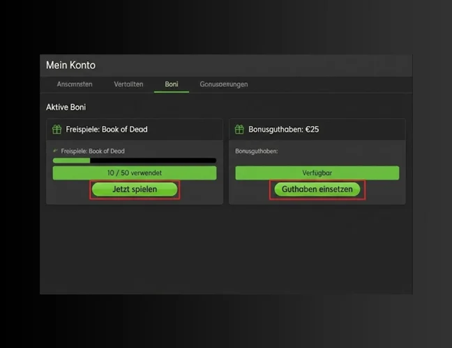 Schritt 6 — Bonus gebrauchen (Freispiele / Guthaben einsetzen):