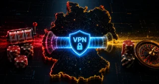 VPN-Tunnel durch Deutschland-Karte mit Casino-Elementen