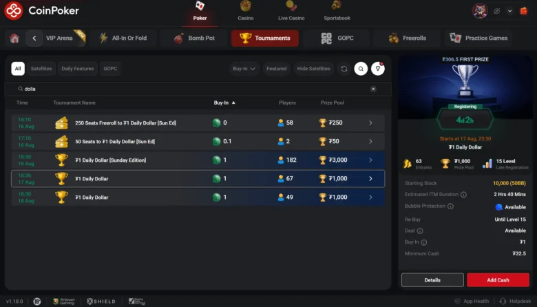 Daily-Dollar-Spielplan auf CoinPoker