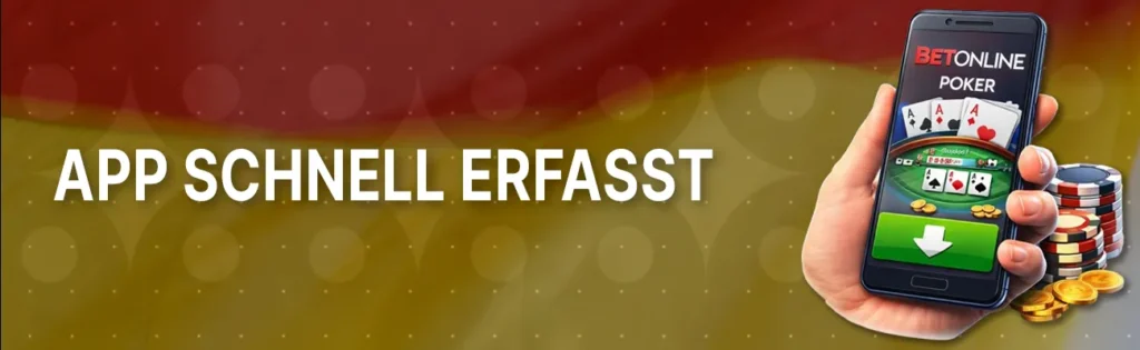 Die stark aufgestellte Betonline Pokerseite hat die App als mobile Erweiterung implementiert. Wenn Sie auch unterwegs auf Ihr Pokerkonto gehen möchten, dann ist die native Anwendung genau Ihr Wetter. Sie kommt mit einer übersichtlichen Benutzeroberfläche, schnellen Ladezeiten (5,5 Sekunden) und stabilen Verbindungen.

Im Vergleich zur Desktop-Version sind alle zentralen Funktionen enthalten. Spieler können ihr Guthaben verwalten, an Echtgeldtischen spielen und Turniere beitreten. Die Betonline Poker Anwendung ist für verschiedene Bildschirmgrößen optimiert und lässt sich intuitiv bedienen.