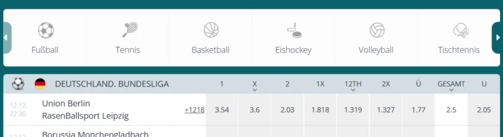 Sportwetten-Ansicht bei 22Bet mit Fußball-Quoten und Wettmärkten.