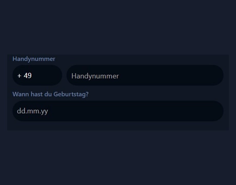 Handynummer und Geburtsdatum angeben: