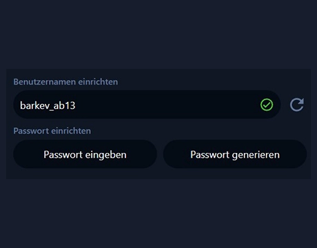 Benutzernamen und Passwort festlegen: