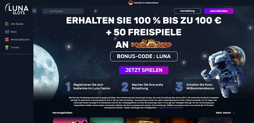 Startseite von Luna Slots