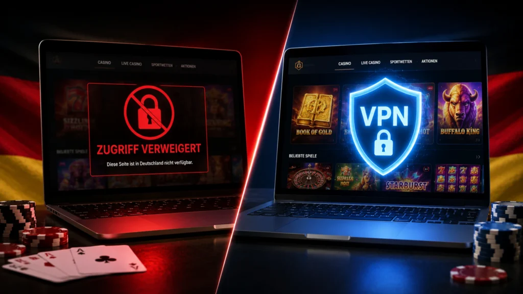 VPN-Zugang zu Online-Casinos in Deutschland mit gesperrtem und freigegebenem Zugriff