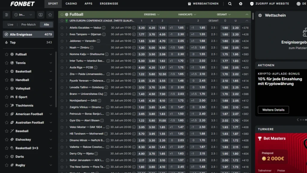 Fonbet sportwetten screenshot