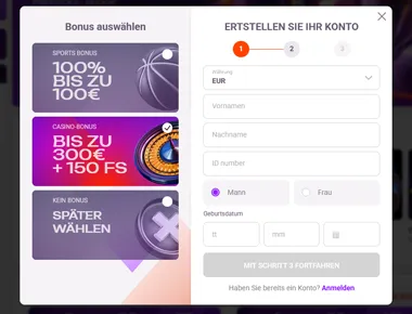 Persönliche Daten wie Name, Geburtsdatum und Wohnsitz eingeben.