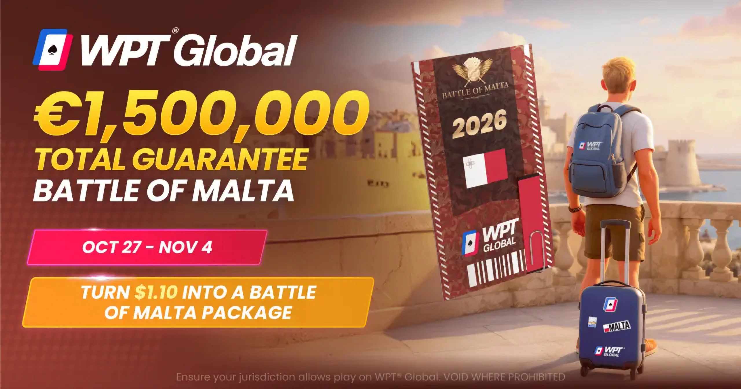 Die Battle of Malta findet vom 27. Oktober bis 4. November 2026 im Casino Malta statt. Schon ab sofort können sich Spieler online über WPT Global qualifizieren