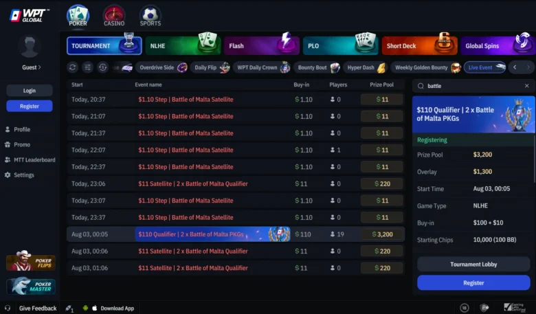 In jedem Qualifier werden zwei $1.600-Packages garantiert. Der Weg führt über eine dreistufige Ladder: $1.10 Step (alle 30 Min.), $11 Satellite (täglich) und $110 Qualifier (sonntags).